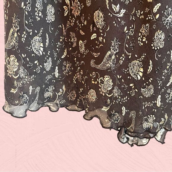Vintage 90s brown paisley skirt lettuce hem ruffled - Picture 4 of 13